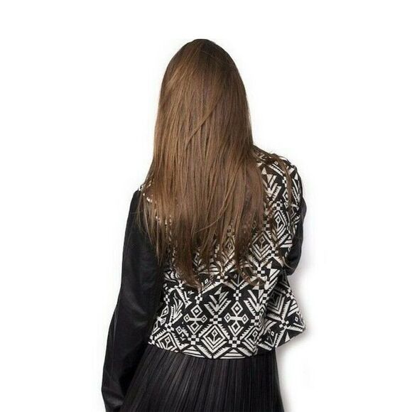 Blu Pepper Women's L Tribal Print FAUX Leather Moto Jacket Gothic Grunge Western - Picture 3 of 14